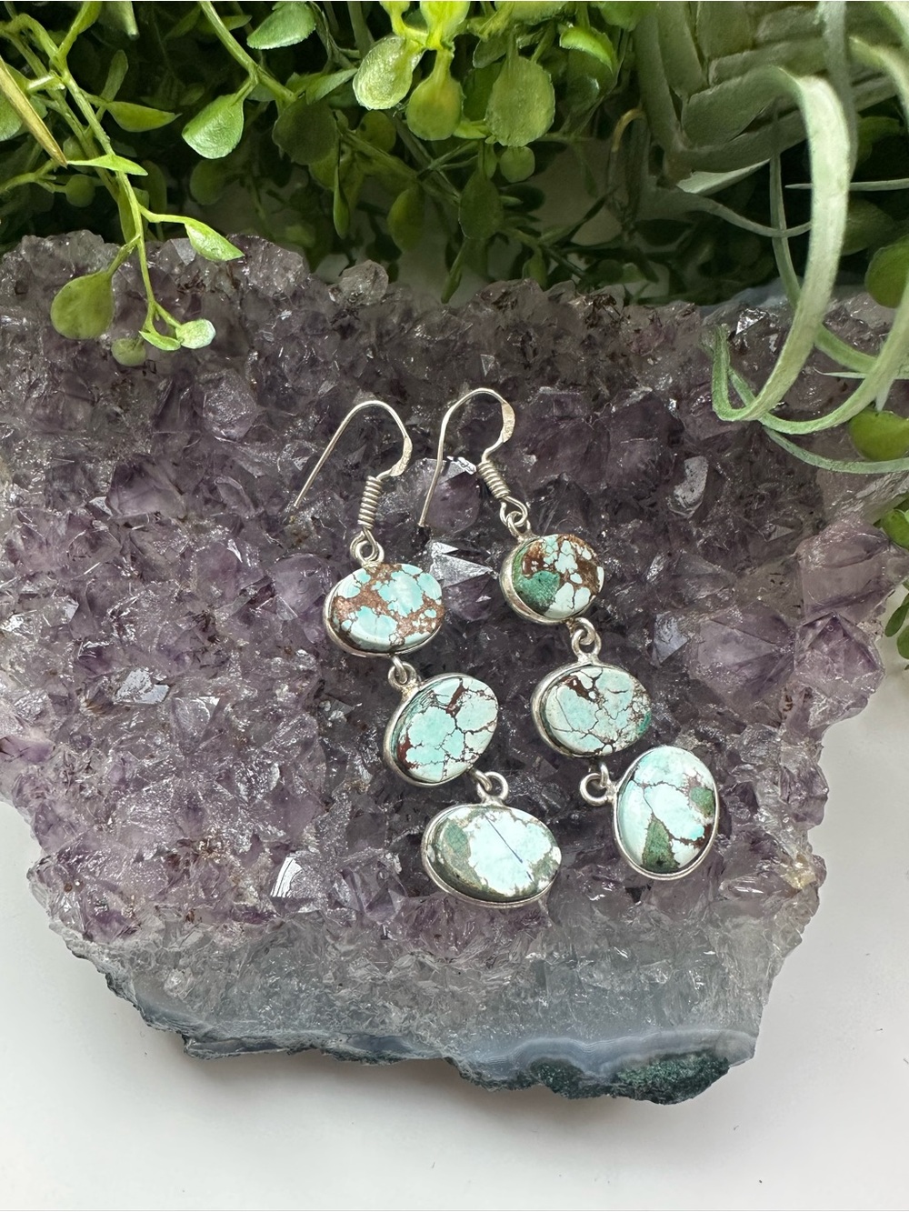 Turquoise Drop Dangle Earrings in Light Blue-Green Sterling Silver 925